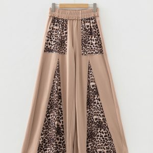 Straw Yellow Mineral Wash Leopard Patchwork Wide Leg Pants